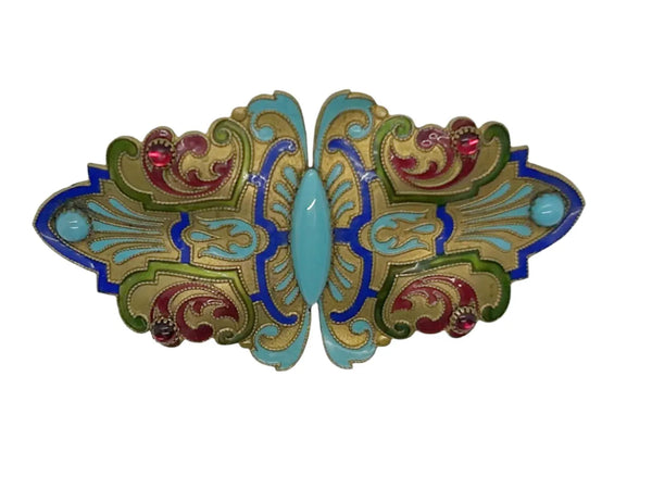 Massive Enameled Art Nouveau Large Brooch