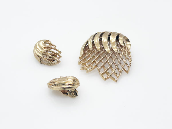 Vintage Monet Textured Abstract Brooch and Earrings