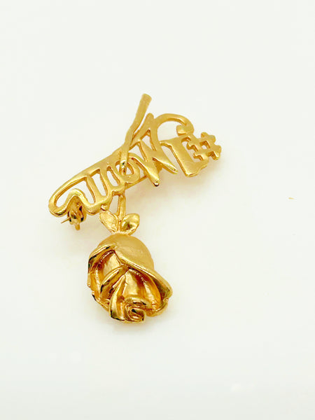 Lavish Mother's Day Gold Tone Brooch with Rose