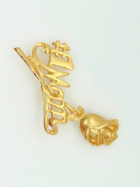 Lavish Mother's Day Gold Tone Brooch with Rose