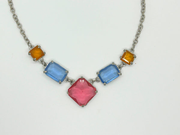 Colorful Art Deco Pastel Crystal Necklace and Bracelet Set