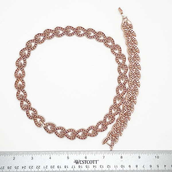 Glorious Nolan Miller Pink Rhinestone Herringbone Demi Parure