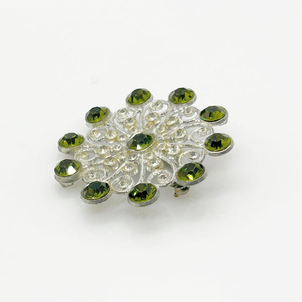 Olivine Edwardian Inspired Rhinestone Vintage Brooch