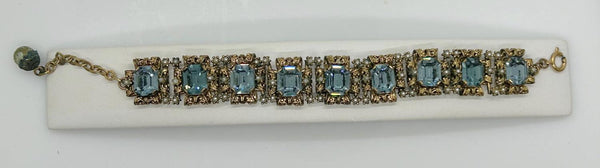 Luxurious Vintage Blue Rhinestone Bracelet with Amazing Metalwork