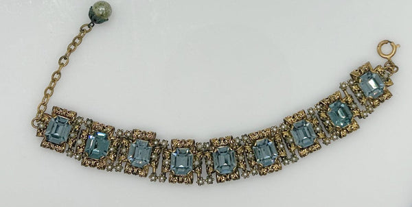 Luxurious Vintage Blue Rhinestone Bracelet with Amazing Metalwork