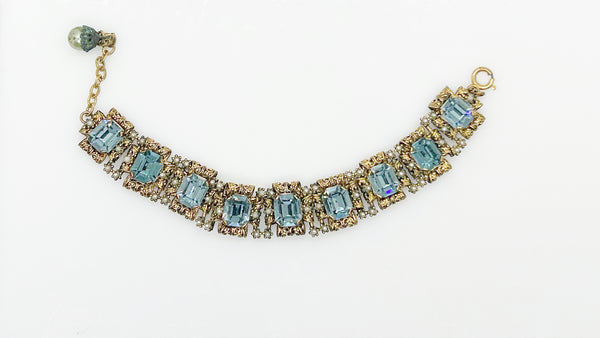 Opulent Vintage Blue Rhinestone Bracelet with Amazing Metalwork