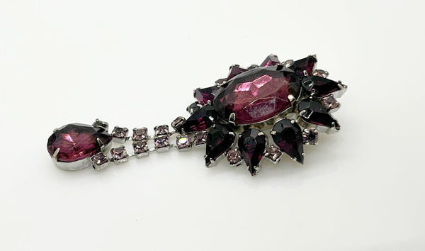 Vintage 1960s Purple Rhinestone Drop Brooch