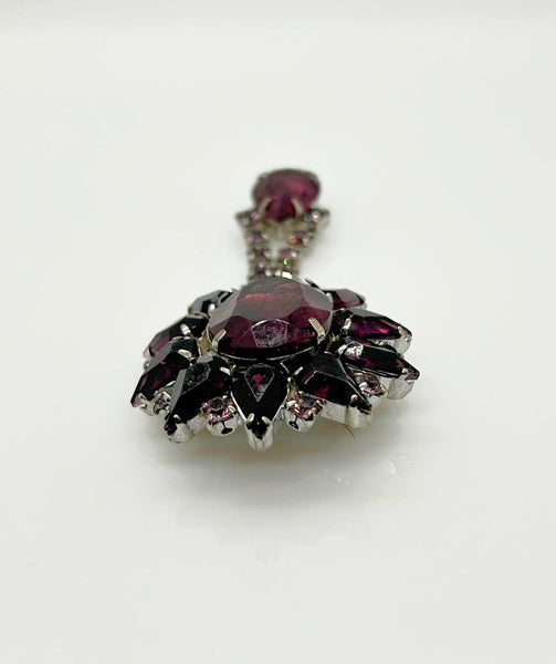 Vintage 1960s Purple Rhinestone Drop Brooch