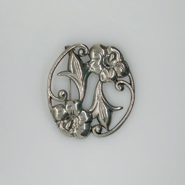 Vintage Sterling Silver Art Nouveau Floral Brooch