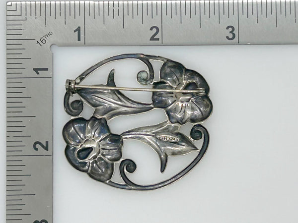 Vintage Sterling Silver Art Nouveau Floral Brooch