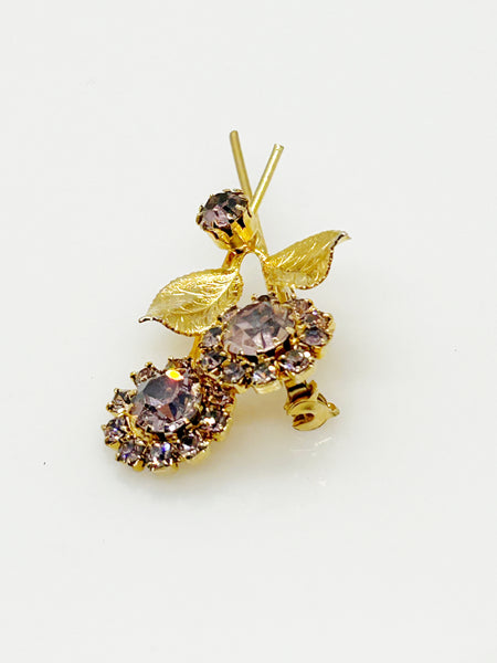 Pale Purple Vintage Rhinestone Flower Brooch