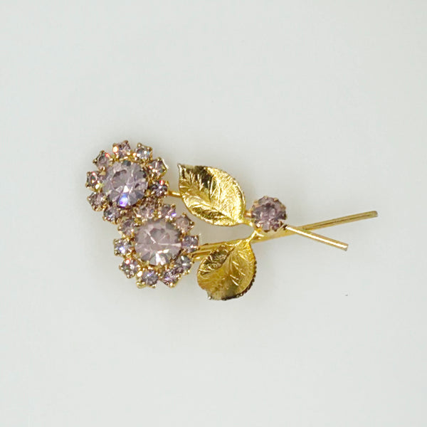 Pale Purple Vintage Rhinestone Flower Brooch