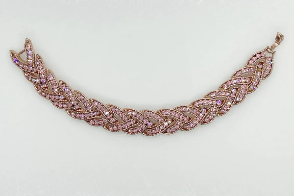 Pink Rhinestone Braided Necklace with Matching Bracelet