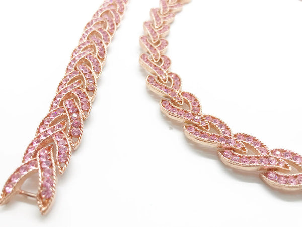 Pink Rhinestone Braided Necklace with Matching Bracelet