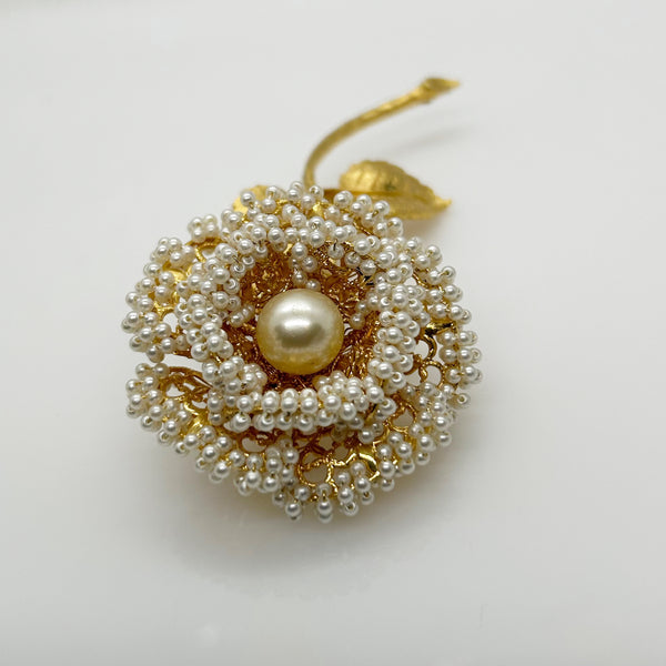 Fabulous Vintage Pearl Studded Flower Brooch