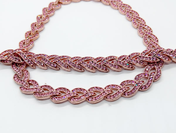 Glorious Nolan Miller Pink Rhinestone Herringbone Demi Parure