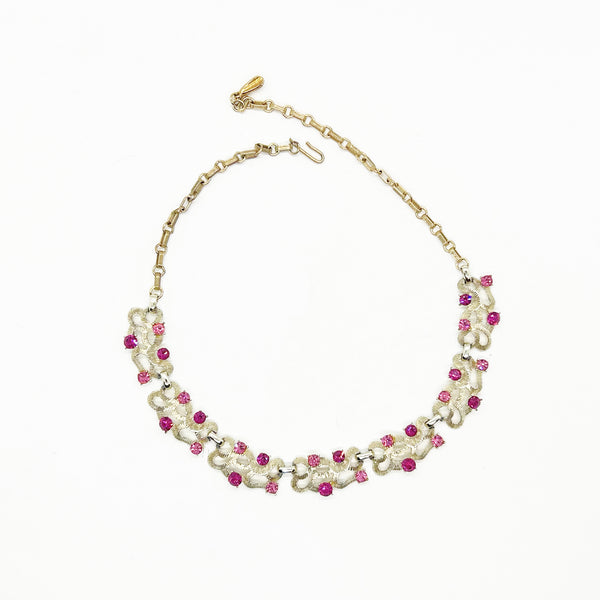 Vintage Pink and Magenta Rhinestone Choker Necklace. needs stone