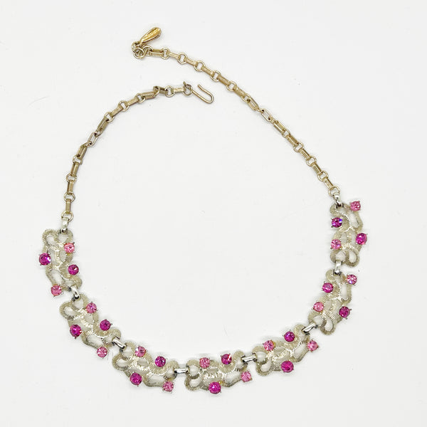 Vintage Pink and Magenta Rhinestone Choker Necklace. needs stone