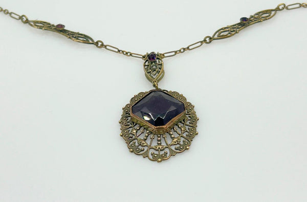 Outstanding Purple Stone and Vintage Filigree Necklace