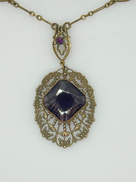 Outstanding Purple Stone and Vintage Filigree Necklace