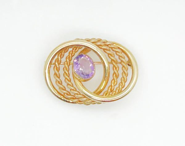 Vintage Van Dell Brooch With Purple Stone, 1/20th 12K