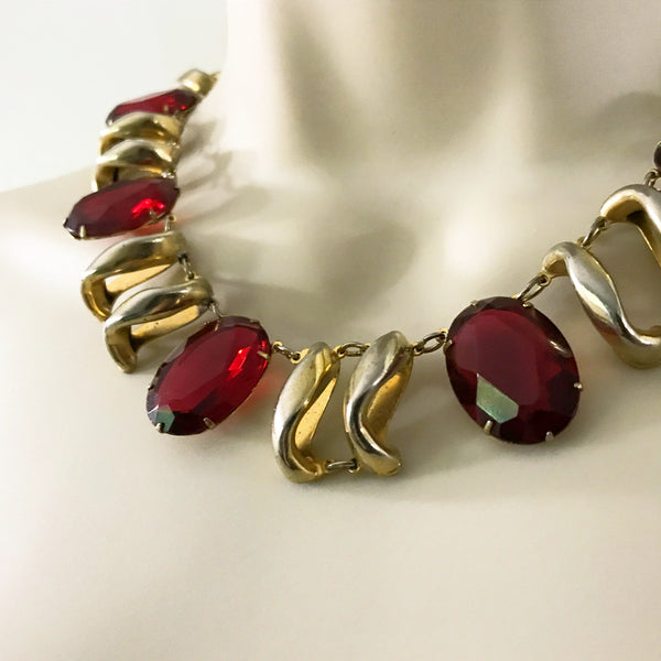 Opulent Art Deco Vintage Necklace with Ruby Red Stones