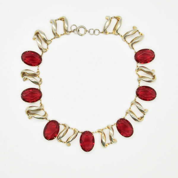 Opulent Art Deco Vintage Necklace with Ruby Red Stones