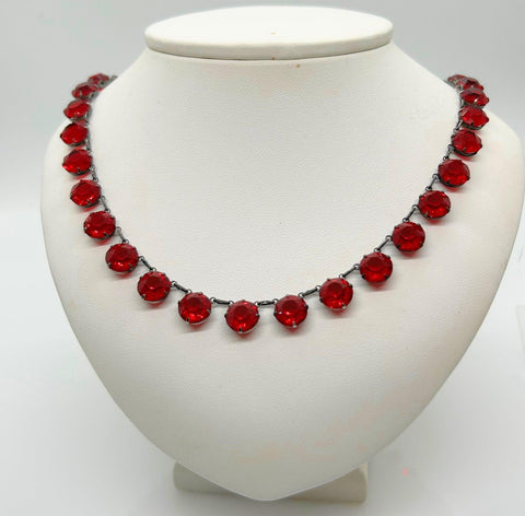 Vintage Art Deco Red Sparkling Stones Sterling Riviere