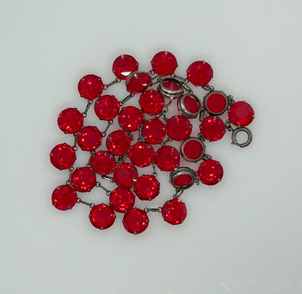 Vintage Art Deco Red Sparkling Stones Sterling Riviere