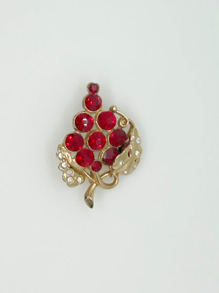 Ruby Red Bunch of Grapes Vintage Brooch