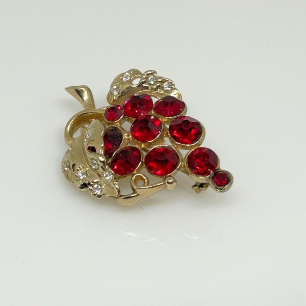 Ruby Red Bunch of Grapes Vintage Brooch