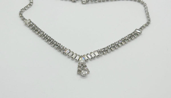 Vintage Clear Baguettes Rhinestone Drop Necklace