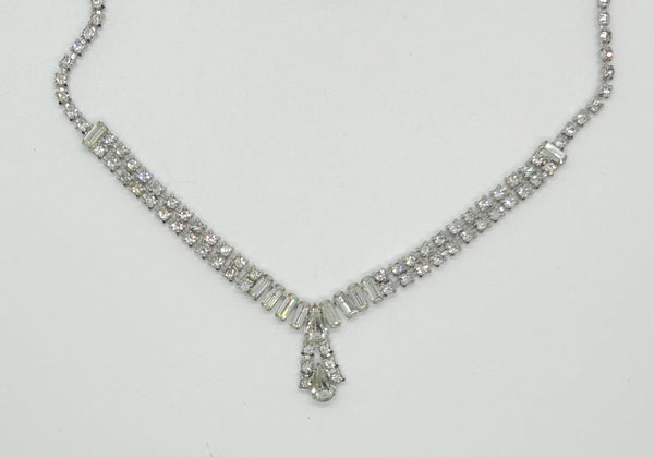 Vintage Clear Baguettes Rhinestone Drop Necklace