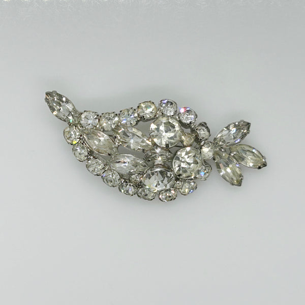 Large Paisley Shaped Sparkling Rhinestone Vintage Brooch