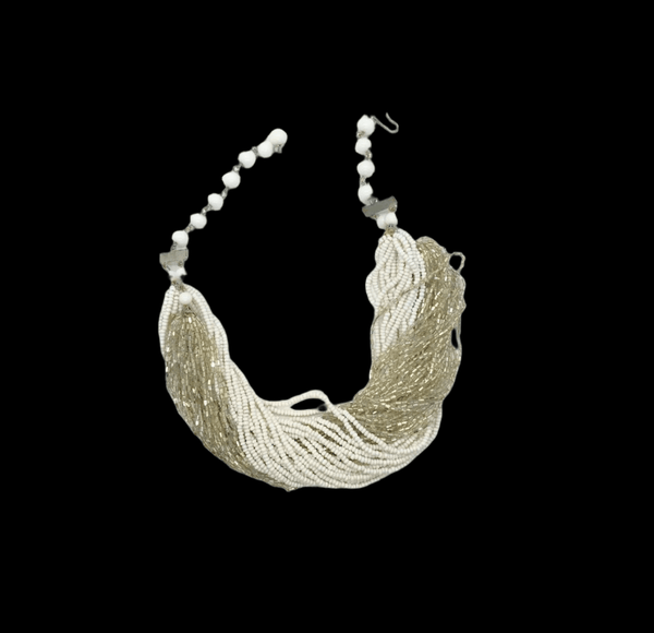 Rich Fifty-Six Strand Silver and White Beaded Neckace