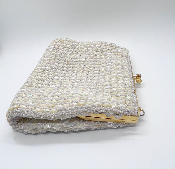 Vintage Cream Colored Richere Beaded Evening Clutch