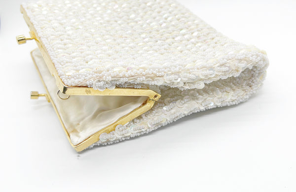 Vintage Cream Colored Richere Beaded Evening Clutch