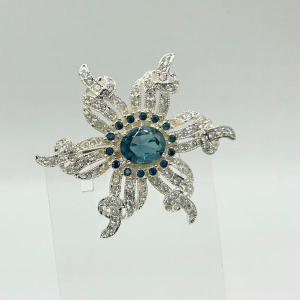 Vintage ROMAN Flower Brooch with Blue Center