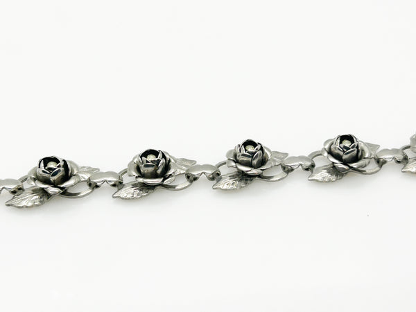 Vintage Silver Tone Rose Garland Bracelet