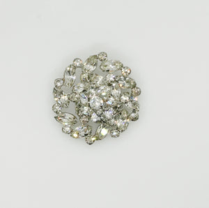 Bright Weiss Round Layered Vintage Rhinestone Brooch