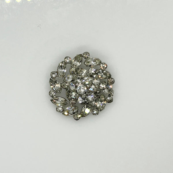 Bright Weiss Round Layered Vintage Rhinestone Brooch