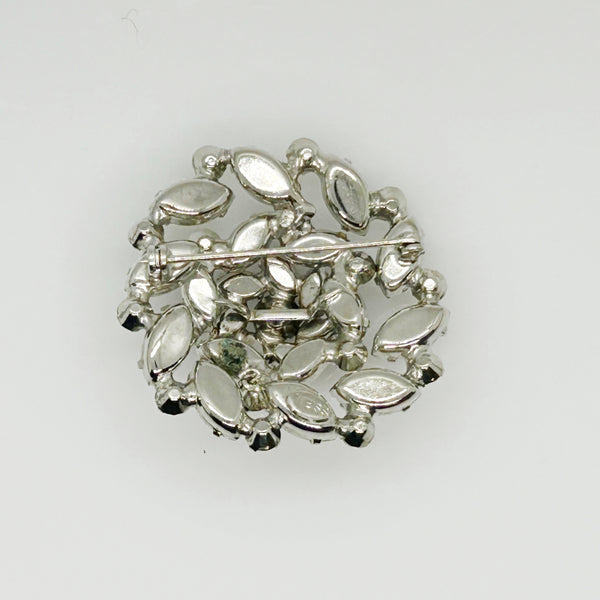 Bright Weiss Round Layered Vintage Rhinestone Brooch