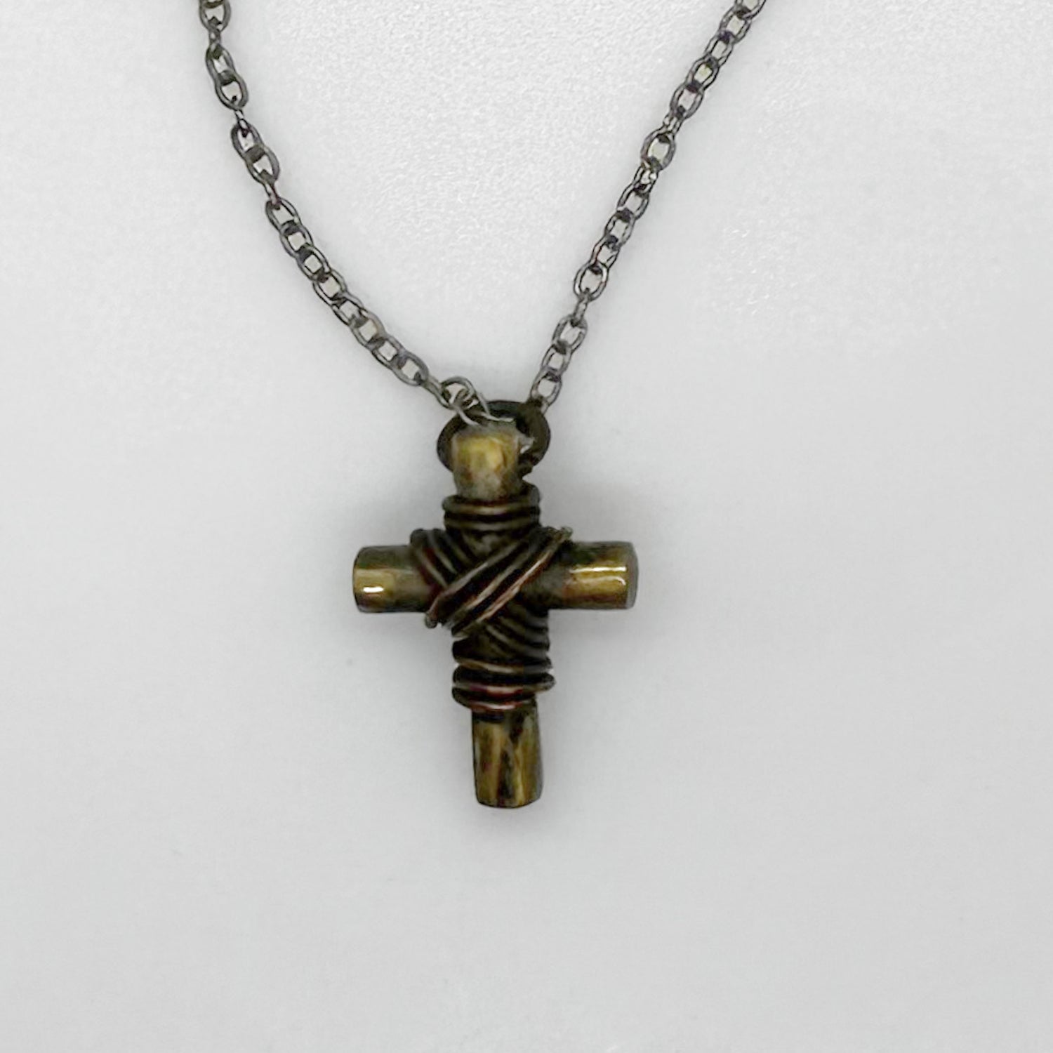 Vintage Rugged Brass Cross Necklace