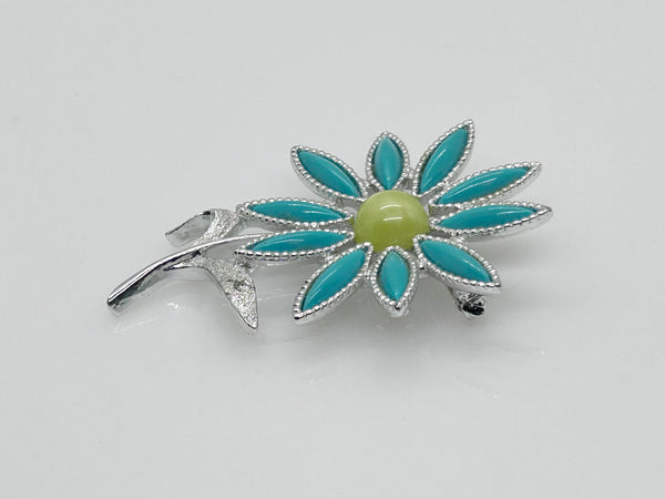 Sarah Coventry Teal Petals Flower Brooch