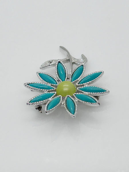 Sarah Coventry Teal Petals Flower Brooch