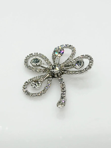 Vintage Clear Rhinestone 4- Leaf Clover Shamrock Brooch