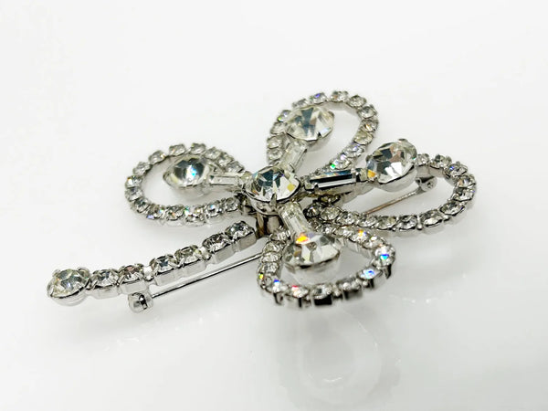 Vintage Clear Rhinestone 4- Leaf Clover Shamrock Brooch