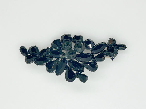 Dramatic Vintage Brooch with Black and Dark Gray Stones