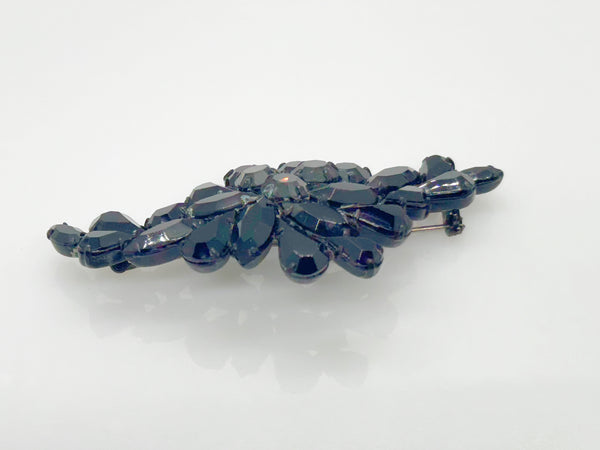 Dramatic Vintage Brooch with Black and Dark Gray Stones