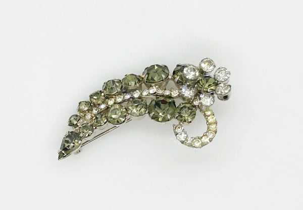 Vintage Brooch with Brght Sparkling Grey and Clear Rhinestones